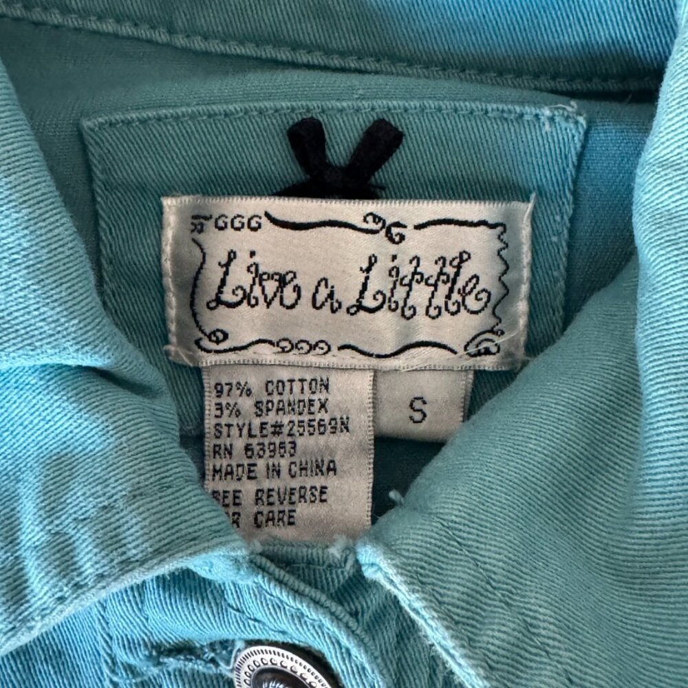 Live A Little Turquoise Denim Jacket – Women’s Small - Picture 4 of 4